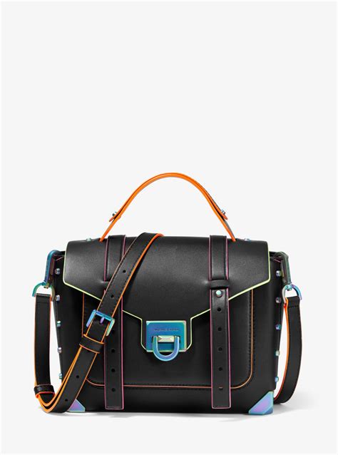 manhattan medium contrast-trim leather satchel
